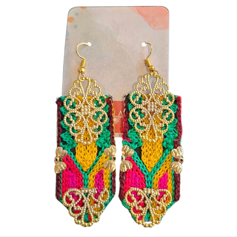 NWT - Colorful Crochet Earrings with Gold Accents